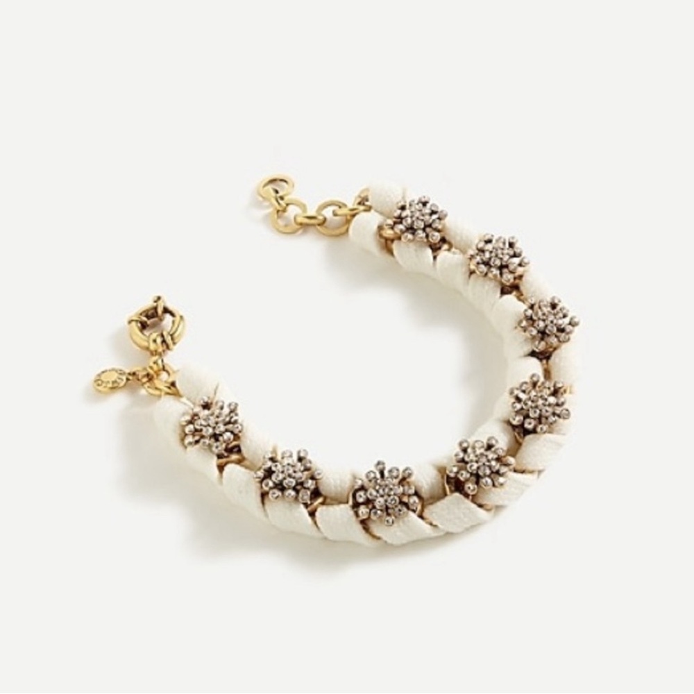 J. Crew NWT Elegant Gold and Cream Crystal and Grosgrain Bracelet